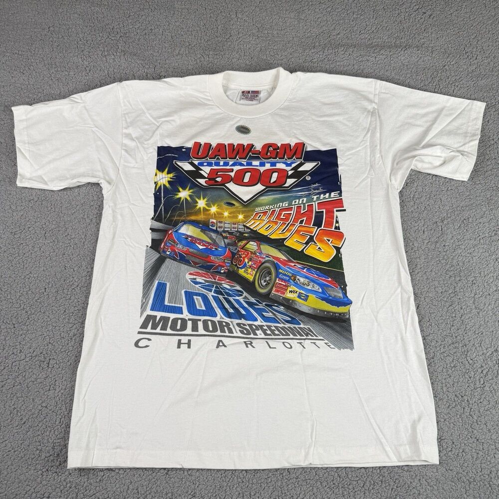 Vintage NASCAR T Shirt Mens XL White 2005 UAW-GM 500 Racing Tee Lowes Charlotte